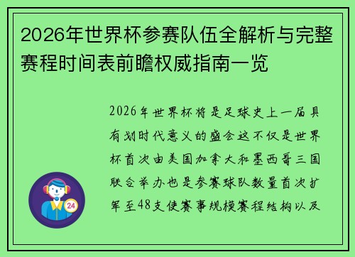 2026年世界杯参赛队伍全解析与完整赛程时间表前瞻权威指南一览 2026年世界杯参赛队伍全解析与完整赛程时间表前瞻权威指南一览